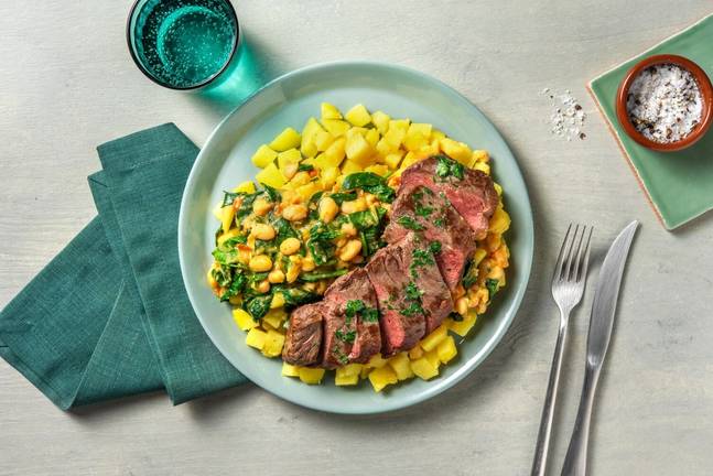 Rinderhüftsteak mit Bouillonkartoffeln 