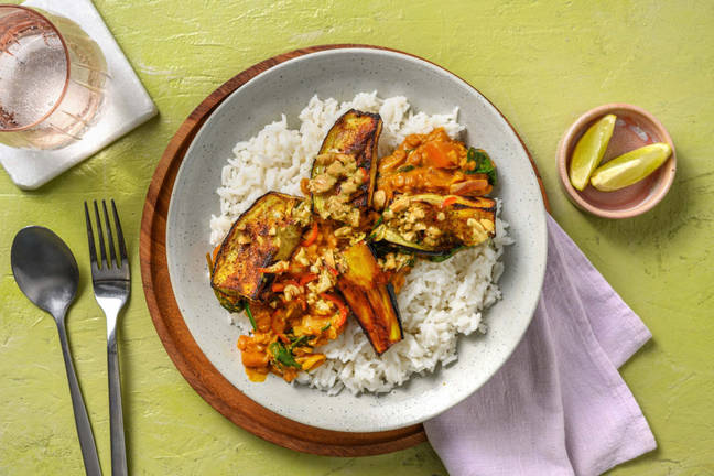 Vegetarisk linsekarri og aubergine