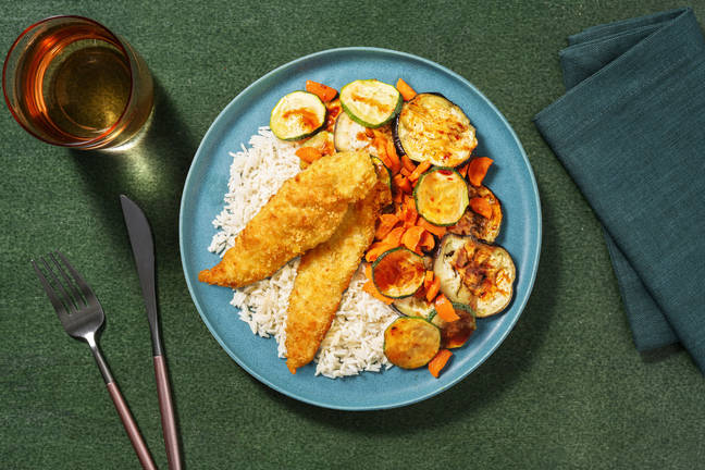 Poulet croquant et légumes laqués sauce miel-soja