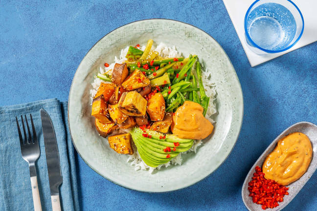 Ugnsrostad sötpotatis och vitlöksris