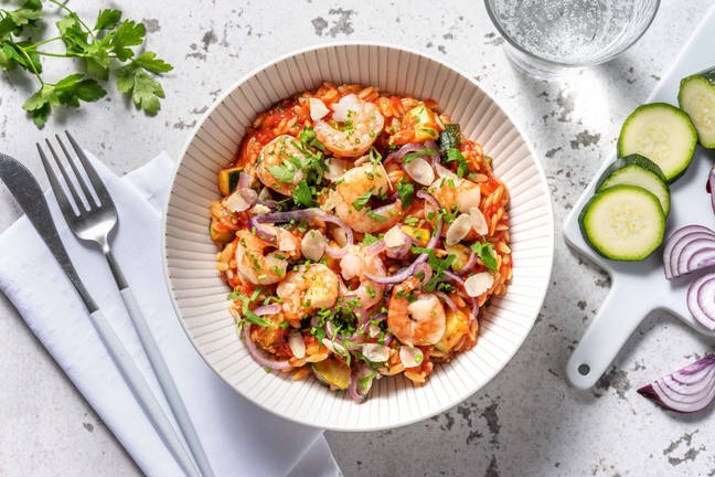Orzo met knoflookgarnalen en verse kruiden