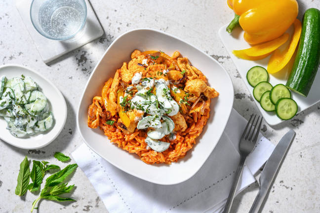 Émincés de poulet sur orzo à la tomate