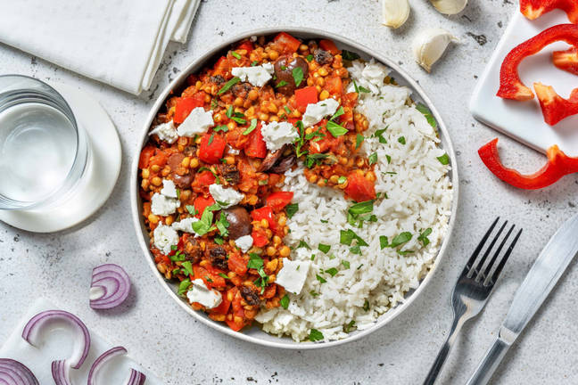 Veggie picadillo met linzen en witte kaas
