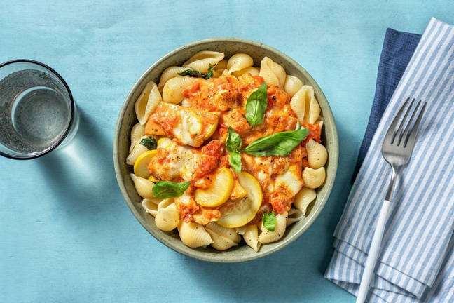 Courgette uit de oven met mozzarella en conchiglie
