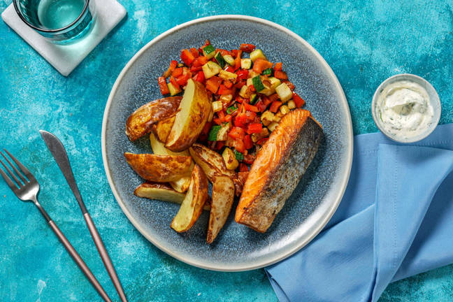 Zalm met dillemayo en patatjes