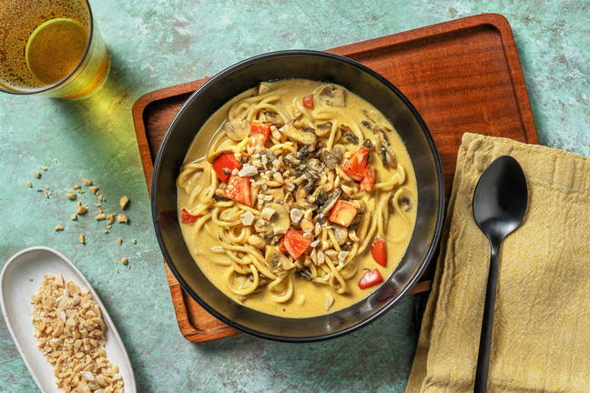 Creamy Coconut Laksa-Style Soup with Peanuts