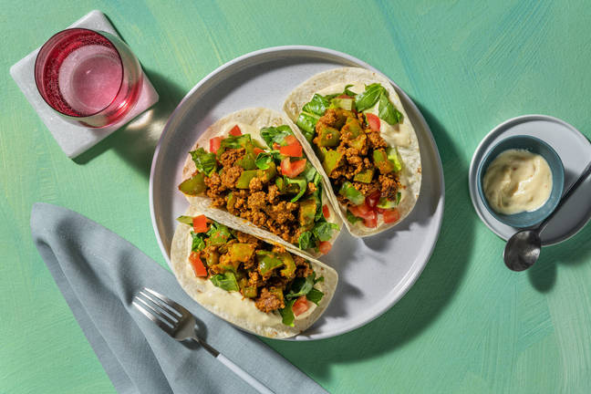Indian Style Spiced Beef and Pepper Tacos