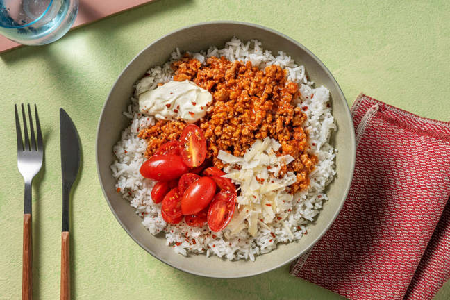 Pork Chilli and Rice Burrito Bowl