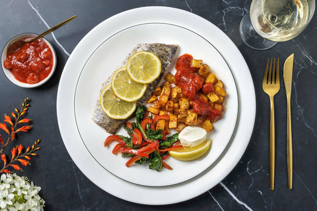 Lemon Sea Bass and Chorizo Patatas Bravas