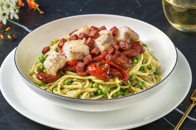 Monkfish in Chorizo Butter and Tomato Linguine