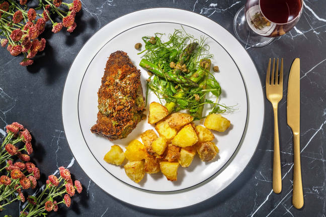 Pesto Crusted Lamb Steak and Roast Potatoes