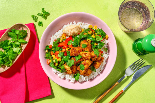 Mexican Popcorn Chicken & Garlic Rice