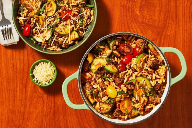 One-Pot Beef and Sun-Dried Tomato Pesto Orzo