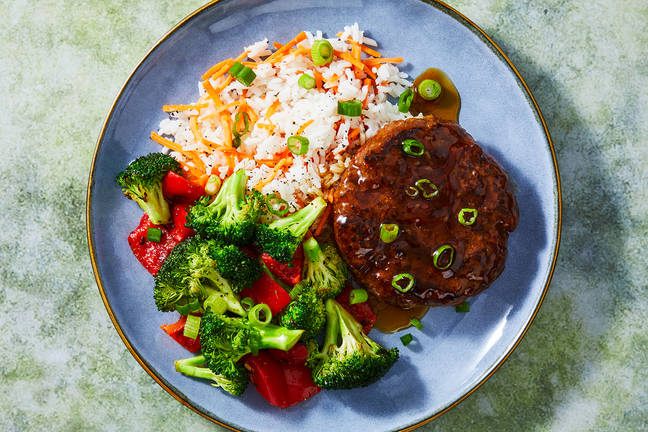 Teriyaki Burger Steaks and Buttery Veggies