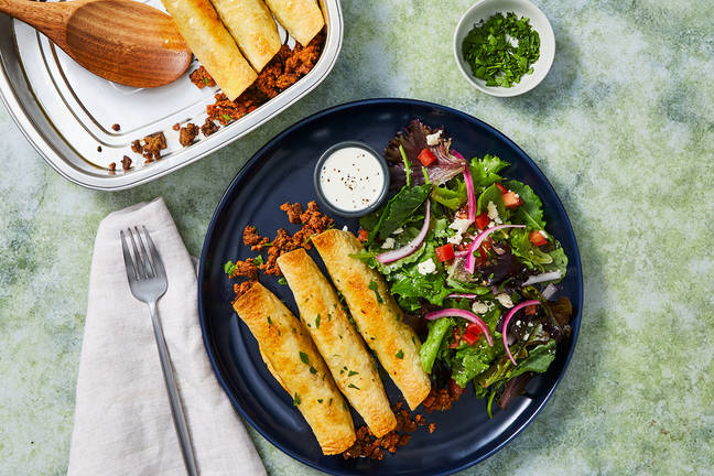 Oven-Ready Middle Eastern Beef Roll-Ups with Tomato Salad