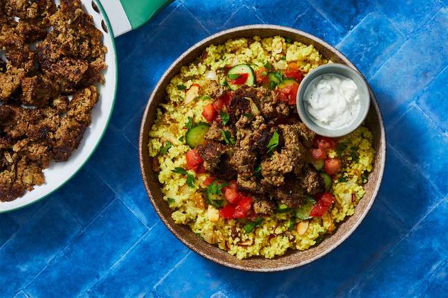One-Pan Smashed Beef Kebab Bowls