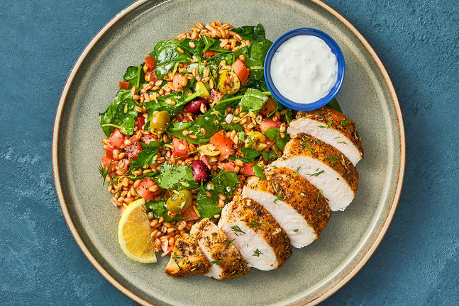  Choix du nutritionniste : Poulet doré et farro à la grecque