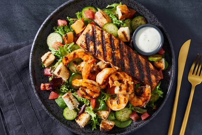 Grilled Dill-Garlic Salmon and Shrimp Salad