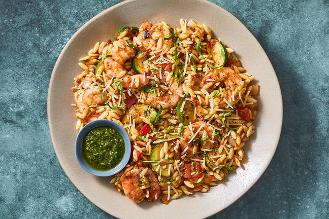 Skillet Tomato-Basil Orzo and Shrimp