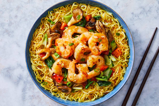 Jumbo Shrimp Stir-Fry with Crispy Chow Mein Noodles