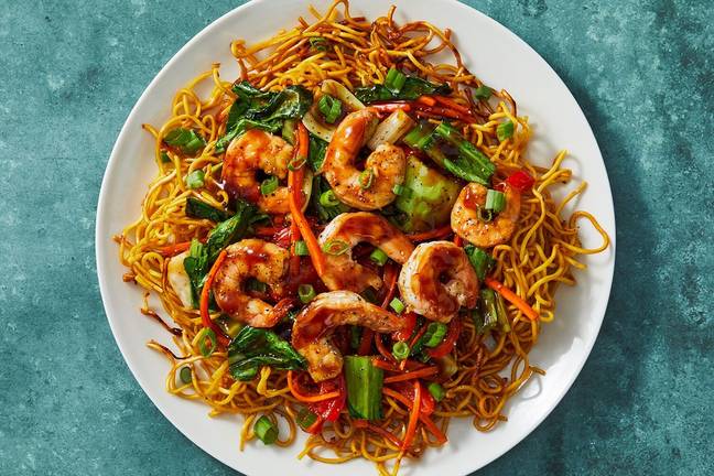 Cantonese Saucy Shrimp over Crispy Noodles