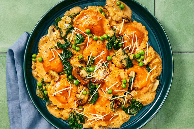 SuperQuick Squash Ravioli in Creamy Sun-Dried Tomato Sauce