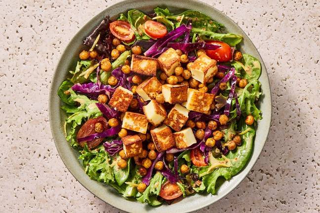 Chili-Cumin Chickpea and Seared Halloumi Salad