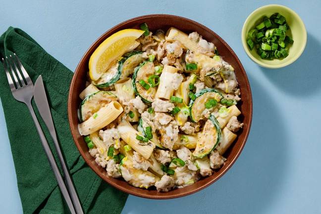 Creamy Lemon-Basil Pork Sausage Rigatoni