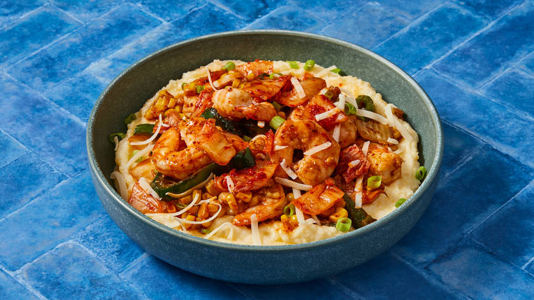 Kimchi Shrimp & Polenta "Grits"