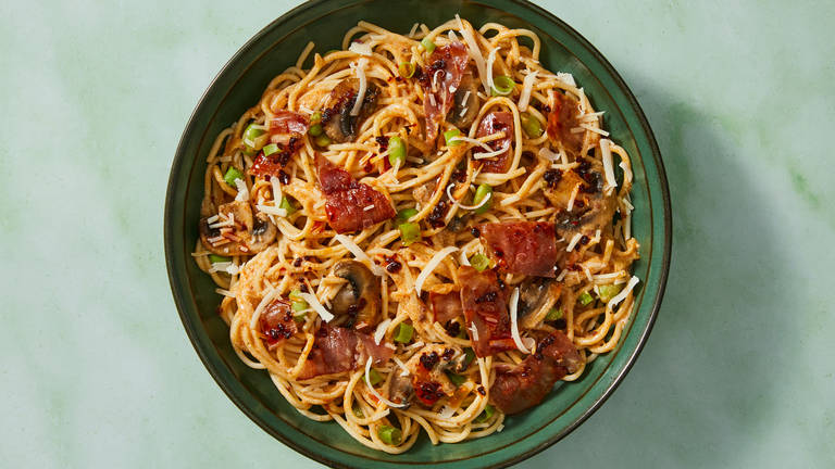 Creamy Miso-Chili Spaghetti with Prosciutto