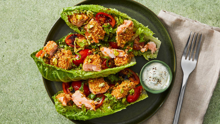 Prep & Bake Pistachio Salmon Lettuce Wraps