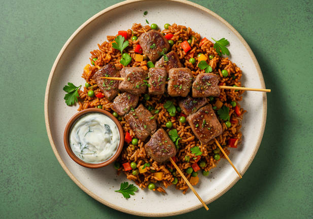 Steak Skewers & Chaufa Rice