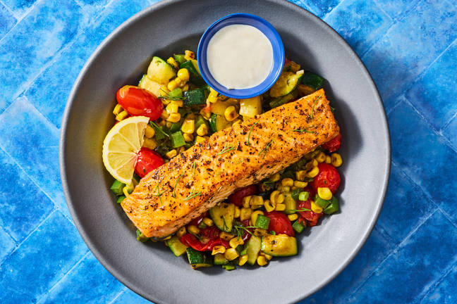 Tuscan Salmon & Tomato-Basil Succotash