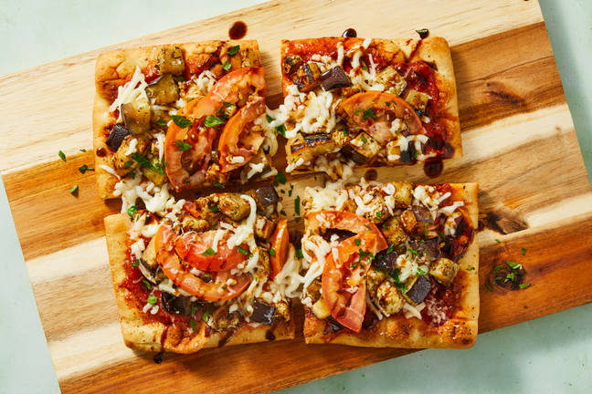 Cheesy Eggplant & Tomato Flatbreads