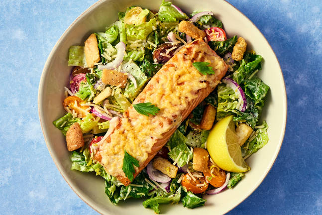 Parmesan-Crusted Salmon Caesar Salad
