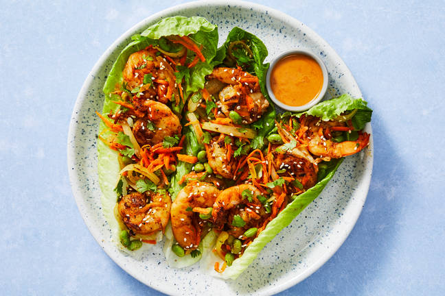 Spicy Peanut Shrimp Lettuce Wraps