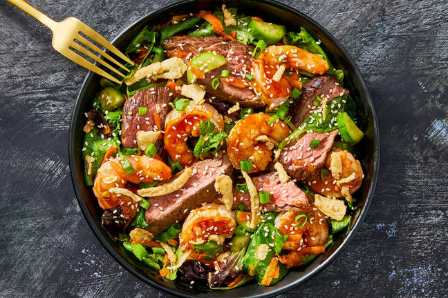 Seared Steak & Gochujang Shrimp Salad