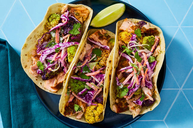 Chimichurri Salmon & Roasted Cauliflower Tacos