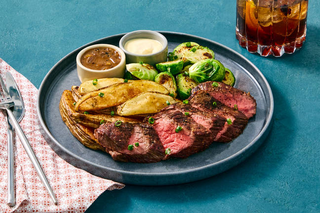 Steak with Peppercorn Sauce & Brussels Sprouts