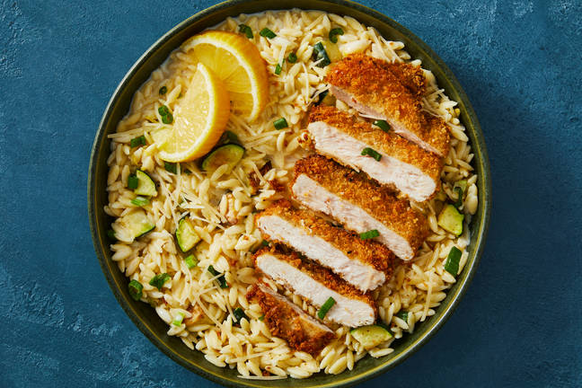 Panko-Crusted Chicken & Zucchini Orzotto