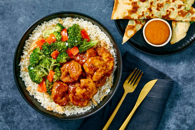General Tso’s Shrimp with Crispy Onion Rice