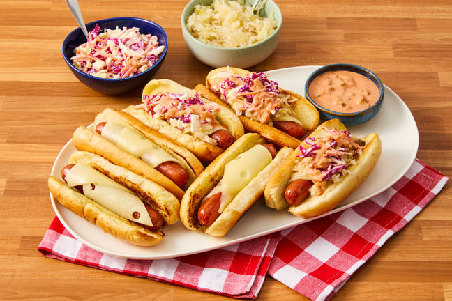 Reuben Hot Dogs with Swiss Cheese