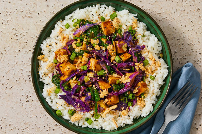 Tofu, Spinach & Cabbage Stir-Fry