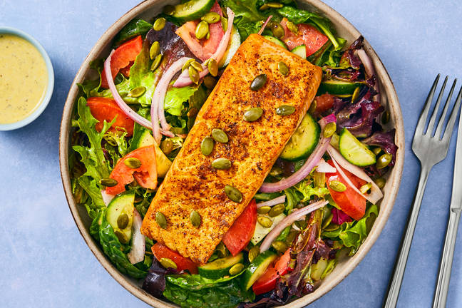 Shawarma-Spiced Salmon & Mixed Greens Salad