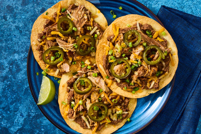 Pulled Pork & Refried Black Bean Tostadas
