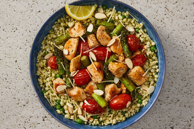 Low-Lift Chicken & Asparagus Pesto Couscous Bowls
