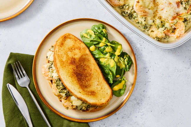 Prep & Bake Cheesy Shrimp Dip Sandwiches