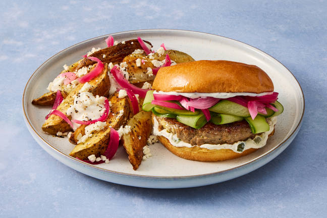 Greek-Style Lamb Burgers & Loaded Potato Wedges