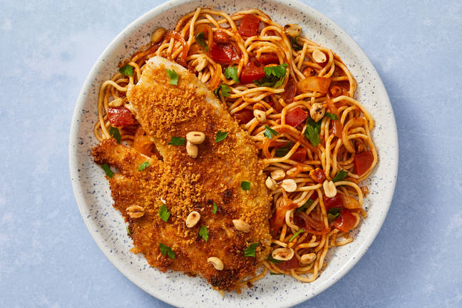 Crispy Tilapia over Senegalese-Style Spaghetti