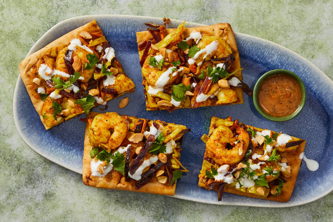 Curried Shrimp & Cabbage Flatbreads